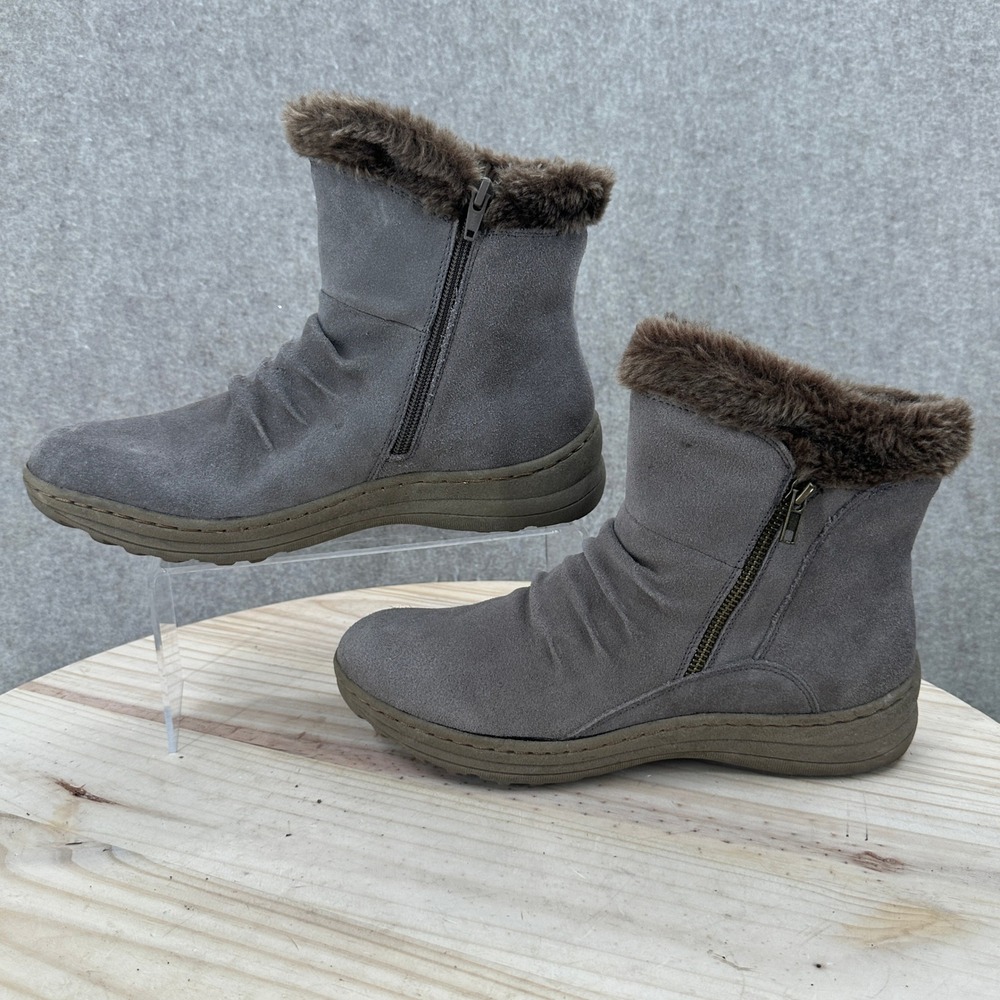 BareTraps Alberta Booties Womens 10M Grey Faux Fur Ruched Suede BTF1 6-10519-045